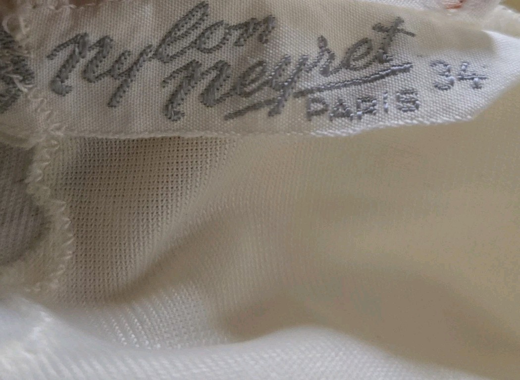 Vintage Nylon Neyret Chiffon Lace Full Slip Dress 34 Floral Pinup Pale Yellow