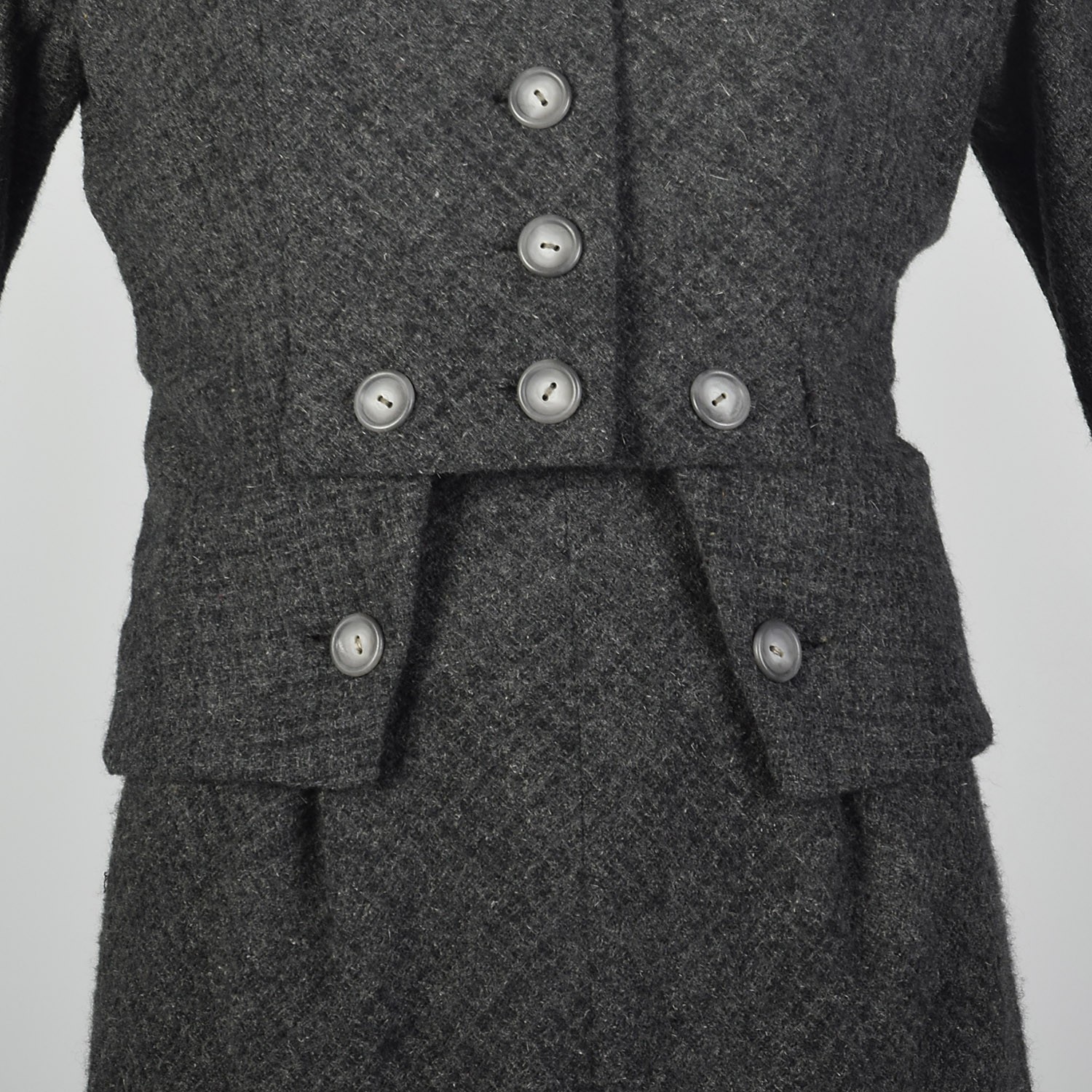 1960s Galanos Gray Wool Tweed Two Piece Dress Set Designer Outfit Classic Style