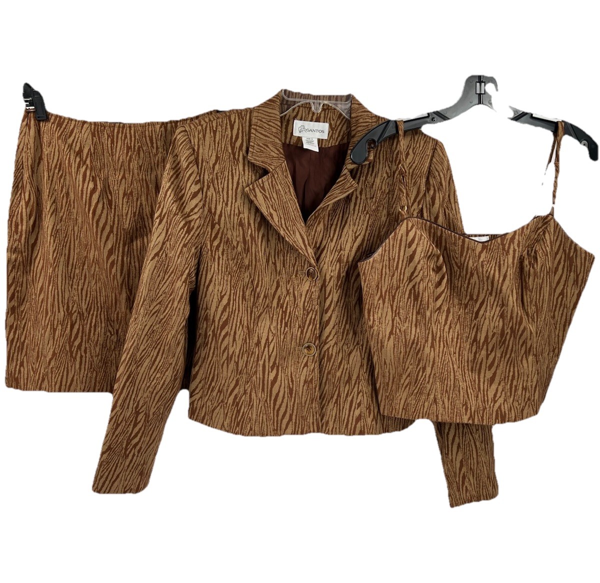 Vintage Gantos 90’s Brown 3 Piece Animal Print Skirt Suit Set Size 10