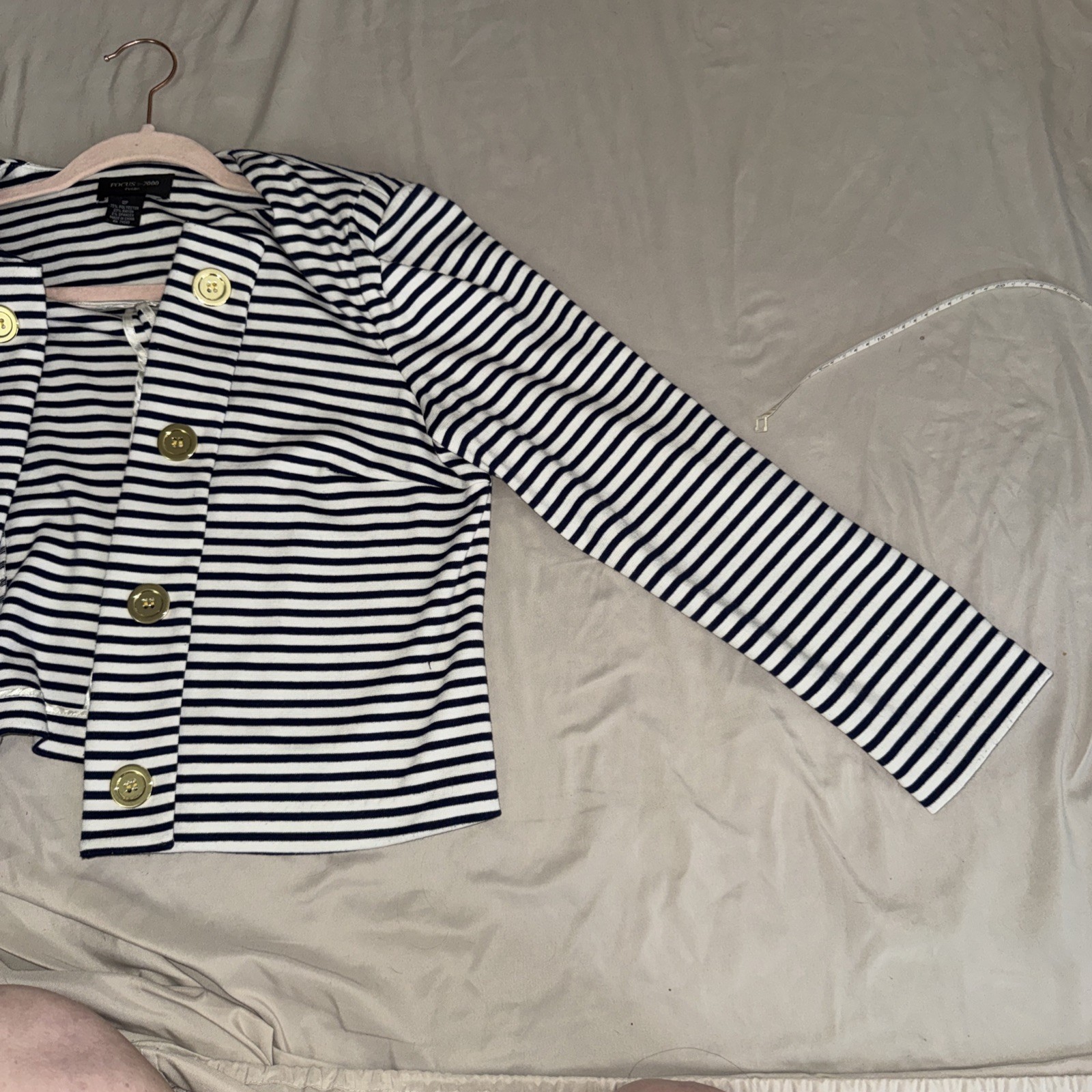 Vintage Focus 2000 Striped Nautical Jacket Blazer Gold Anchor Buttons Petite 12P