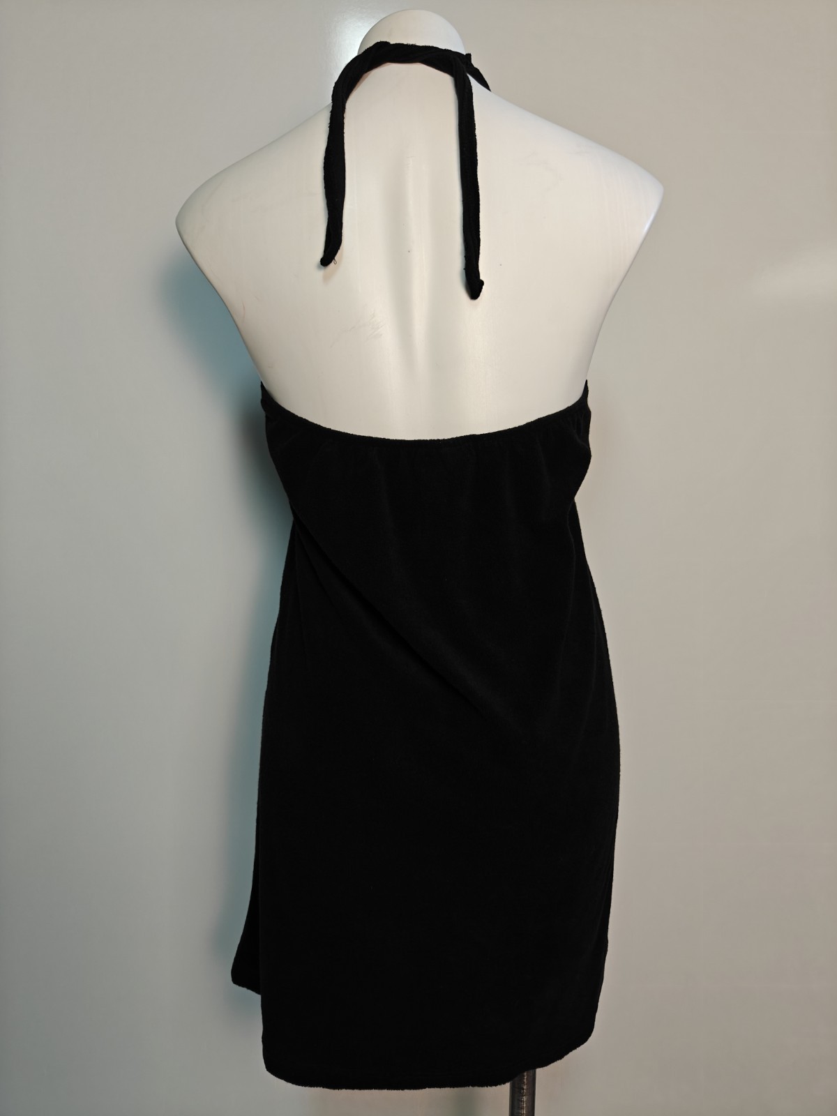 Metropolitan 80s Black Terry Cloth Pool Beach Coverup Small Halter Dress *Read