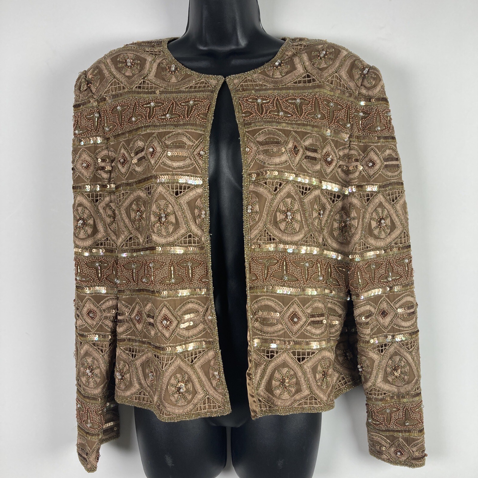 Scala Jacket L Rose Gold Beaded crochet Party Holiday Cocktail Formal vtg