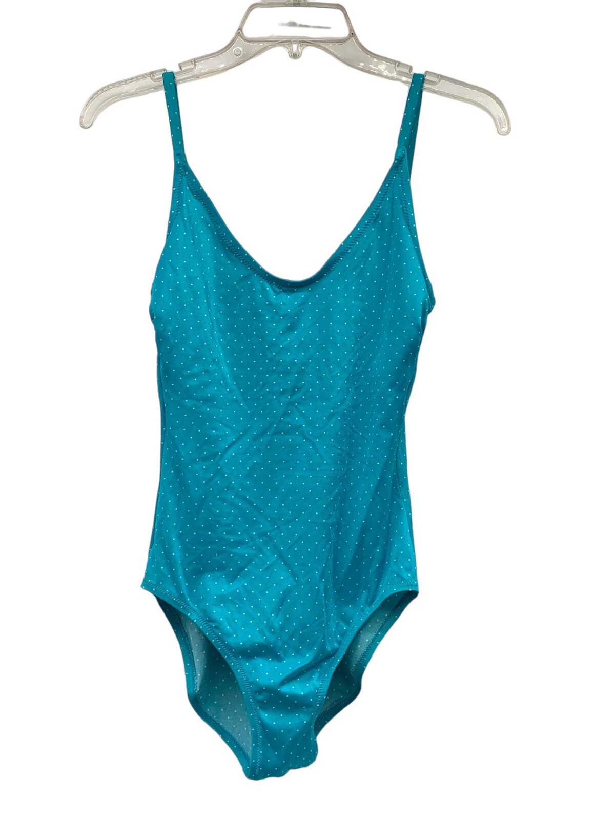 Vtg Mod DeWeese Design Teal Polka Dot One Piece Swimsuit MCM pin up Size 12