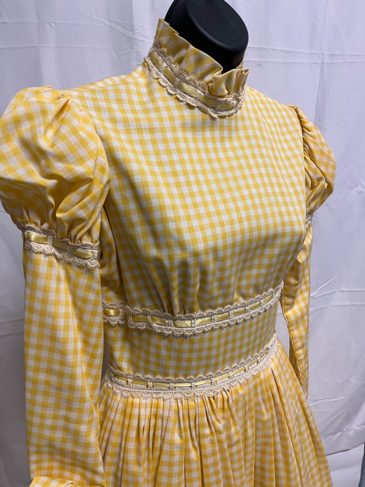 Vintage 1960s yellow Gingham Prarie Dress Size 2