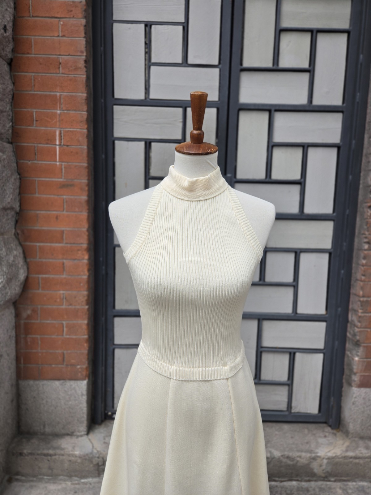 VTG 1970s Young East Preppy Tailored Sports Tennis Summer Dress Blue Cream Knit