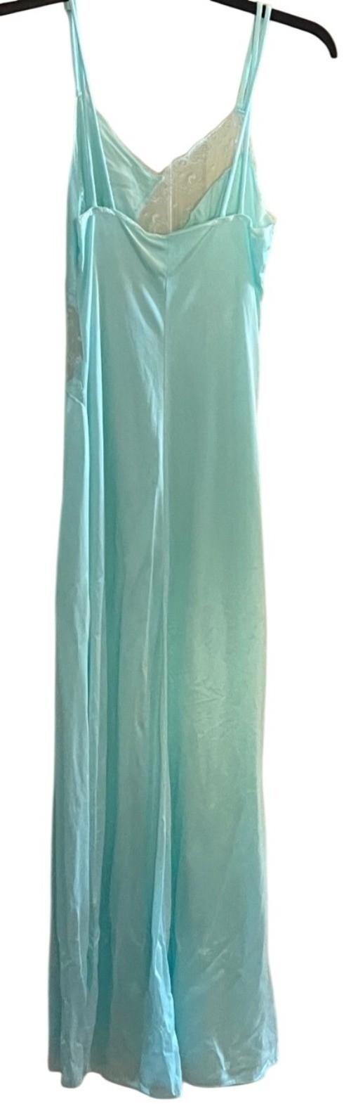 Vintage mint green Nylon Long Nightgown, Maxi slip dress Lace Trim XS USA sexy