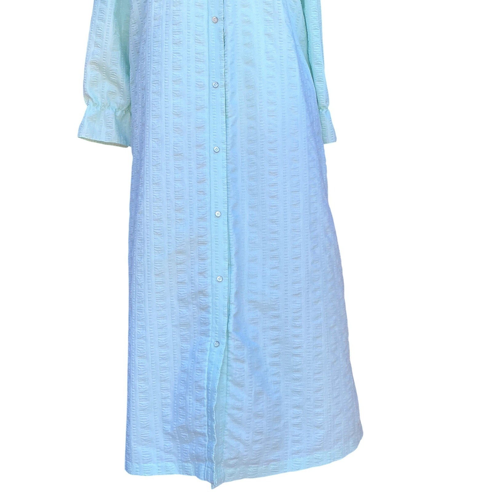 Vtg Sears Apostrophe Robe Womens M Mint Green Eyelet Lace Seersucker Cottagecore