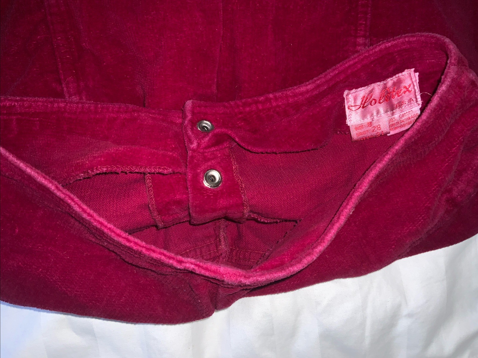 Vtg 70s Deep Red HIP HUGGER Pants Jeans Corduroy Velvet Hippie Low Rise Small