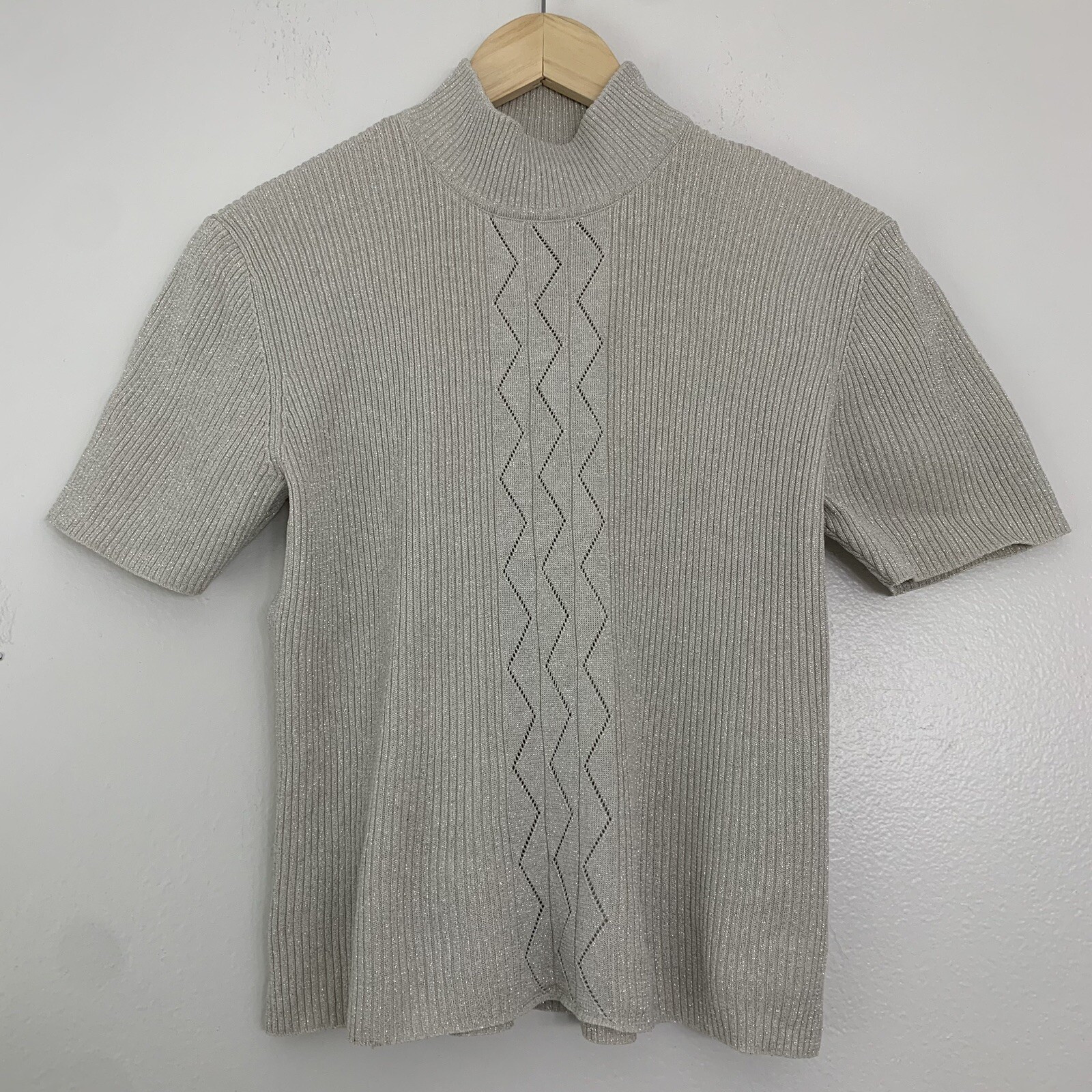 Vintage 90s Kasper Knits Womens Medium Metallic Mock Neck Silk Blend Knit Top