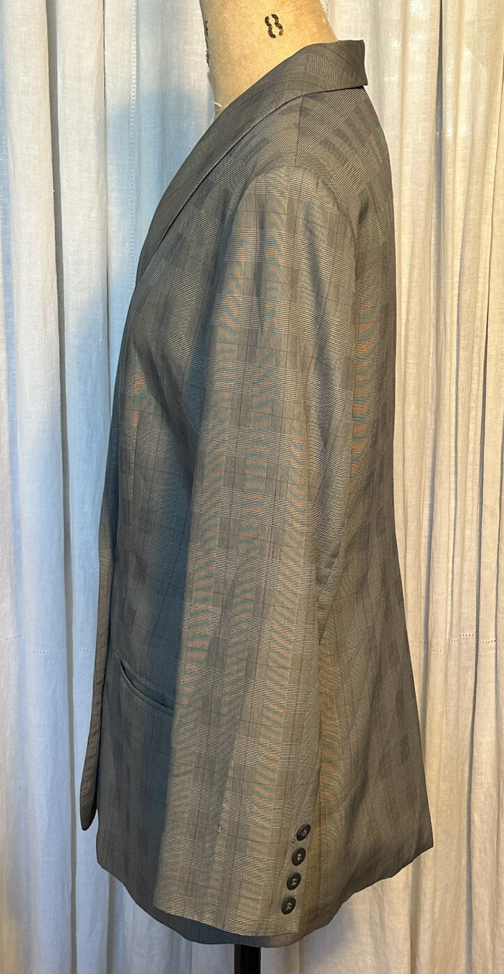Vintage Amanda Smith Grey/cream/Red Plaid Double Breasted Blazer Sz 10 Used