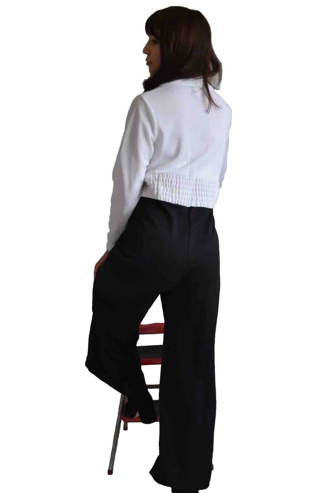 VTG 60s Mod Black & White Jumpsuit Palazzo Wide Leg Pants White Blouse USA Sz 14