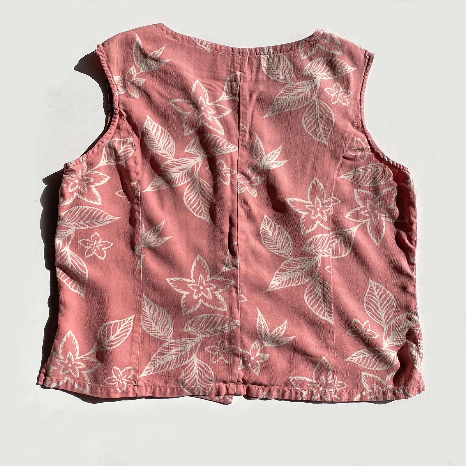 Vintage Pineapple Moon Silk Sleeveless Hawaiian Shirt Size M Pastel Pink