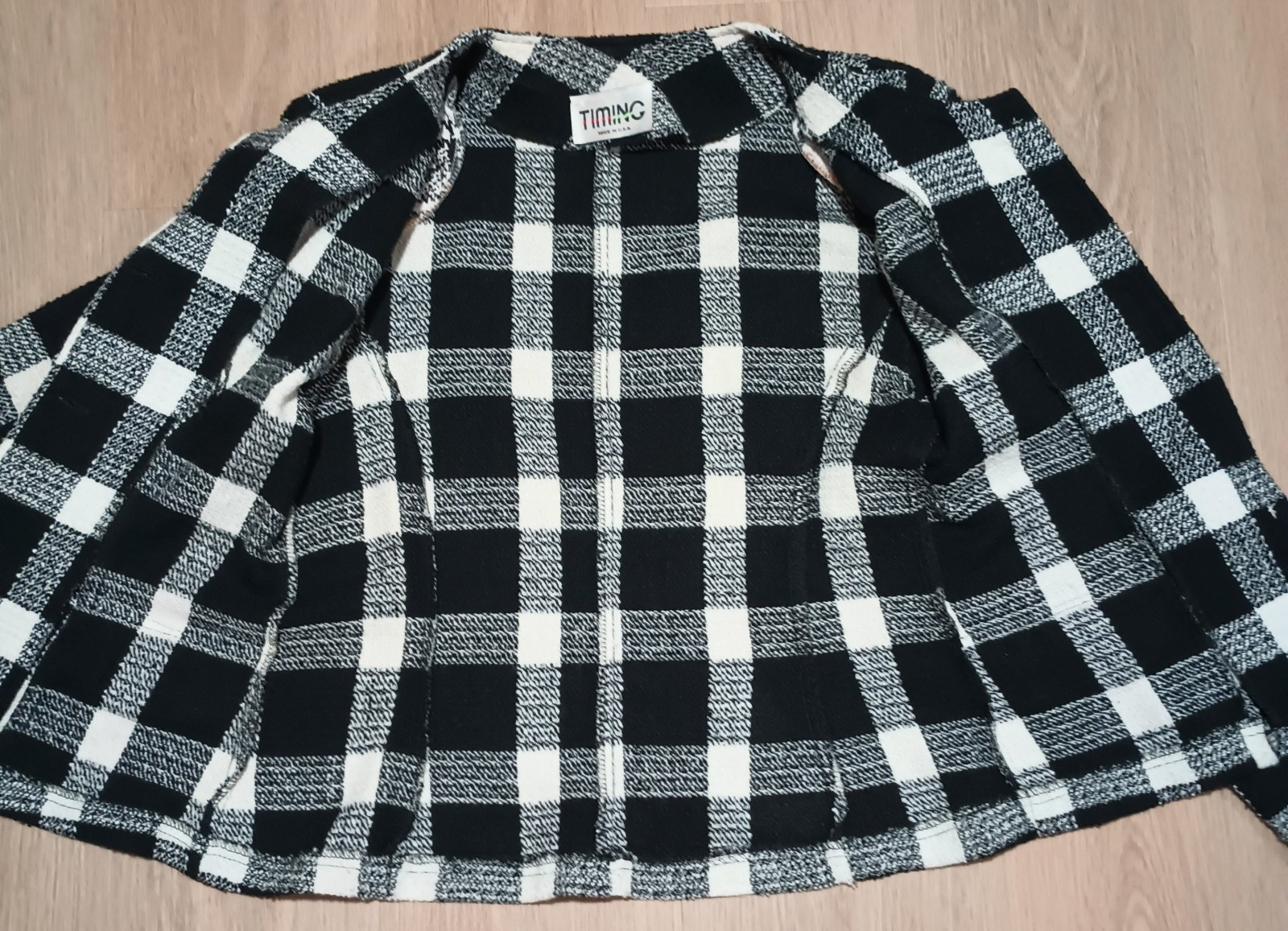 Vtg 80s TIMING Boucle Knit Black White Check Blazer Jacket career business M