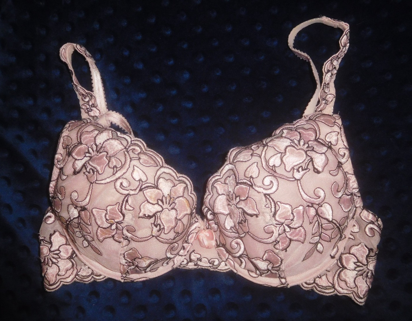 New! Vintage Victoria’s Secret Pink/ Black Floral Lace Padded Balconette Bra 34B