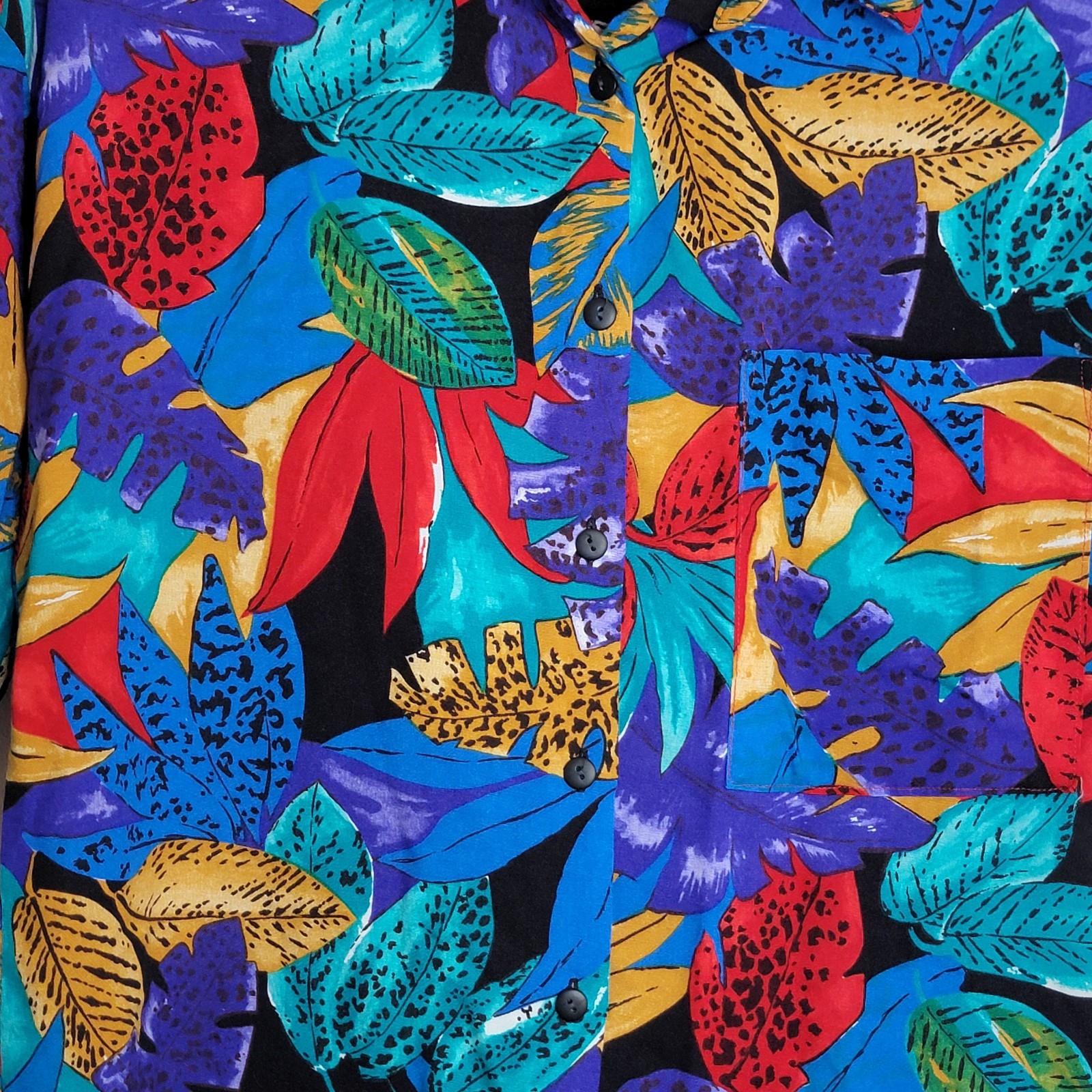90s Bobbie Brooks Hawaiian Shirt Medium 12/14 W/ SHOULDER PADS! button down