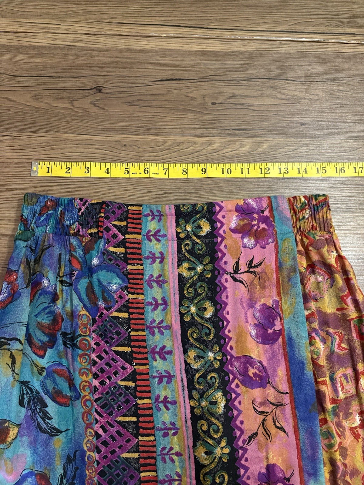 Vintage Aztec Patchwork Southwestern Bohemian Festival Print Midi Skirt Size 12