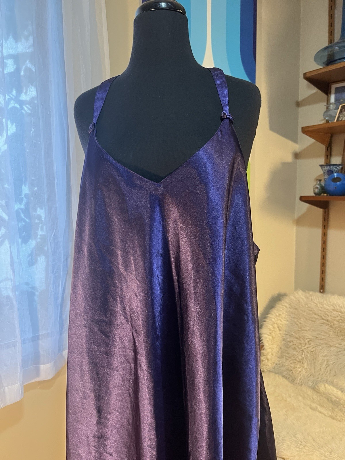 Vintage SATIN CHEMISE Delicate Treasures 3XL Slip Dress Lingerie Nightie Purple