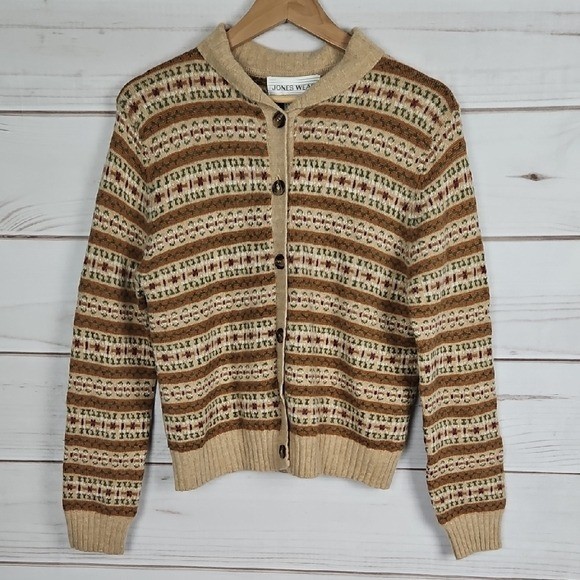 Jones Wear Vintage Fair Isle Cardigan Medium Cottagecore Dark Academia Grandma