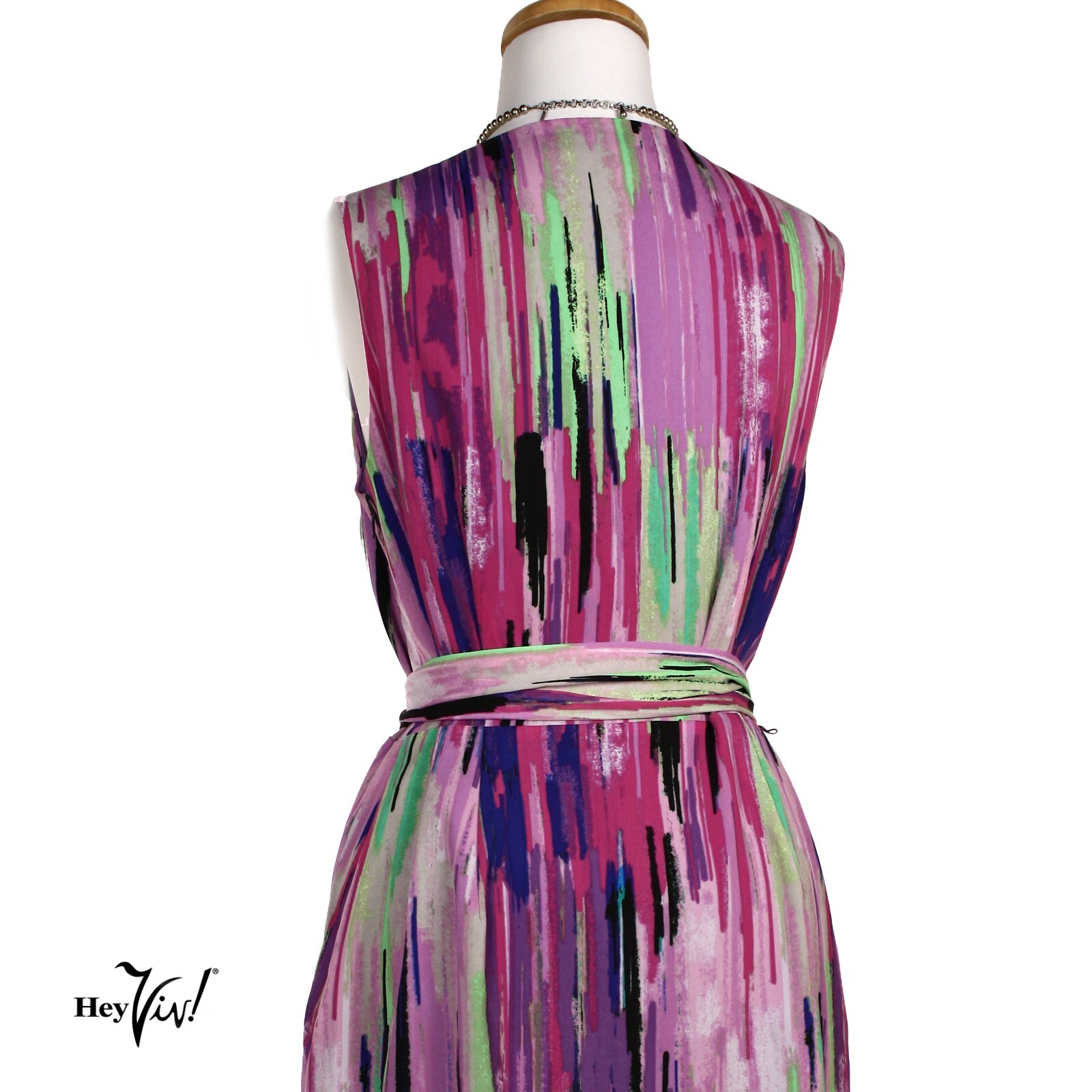 Vintage Catherine Malandrino Colorful Sleeveless Wrap Sash Dress Size 8 -Hey Viv