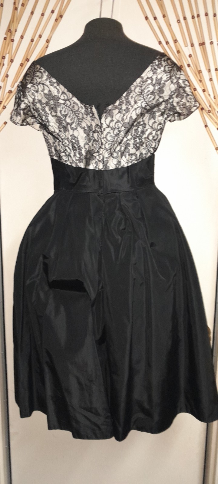 Vtg 50s Lace Illusion VLV Rare Audrey Hepburn Bow Cocktail Party Evening Dress M