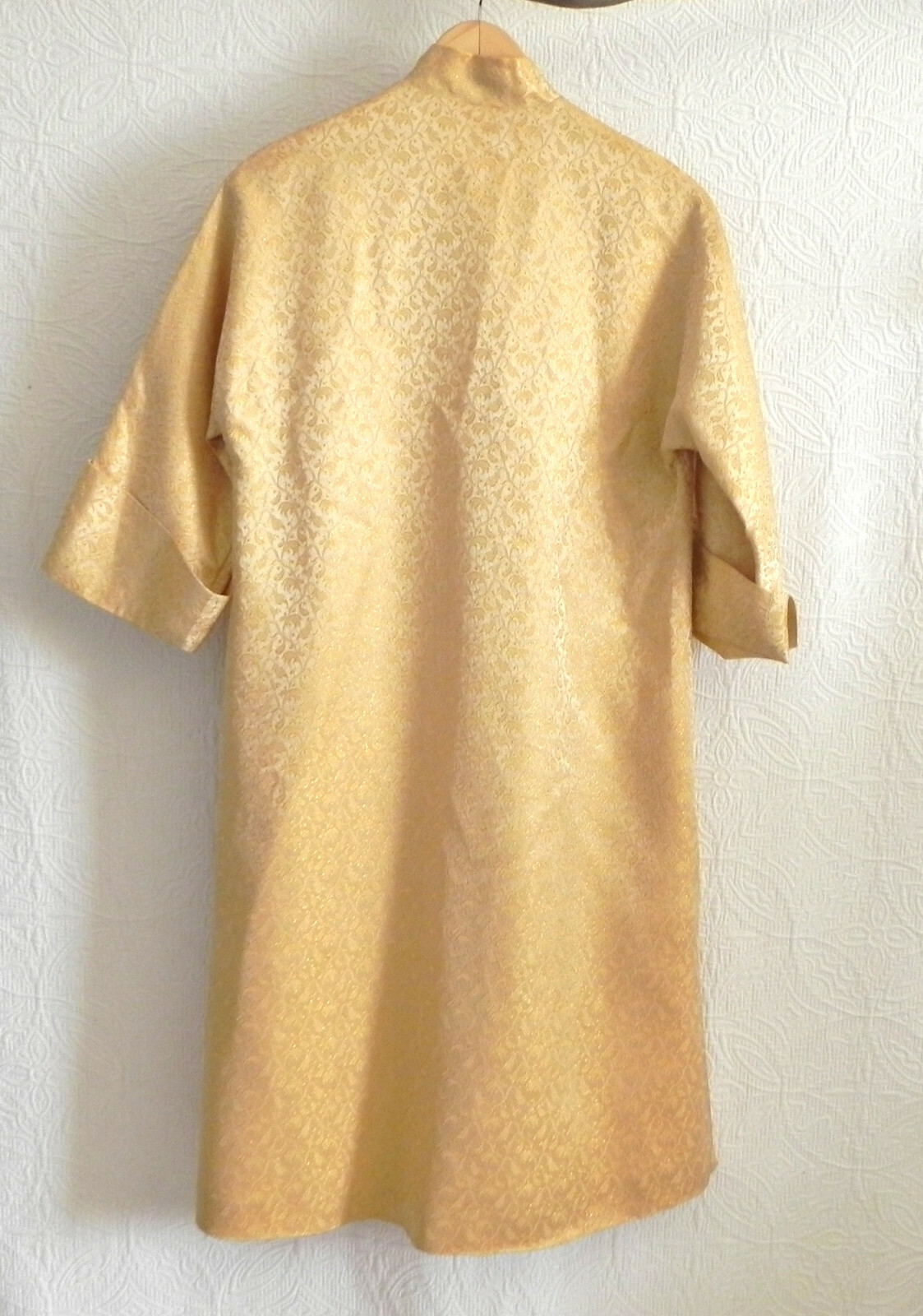 Vtg RARE Janet Frocks Duster Gold Dolman Sleeve Mandarin Style Slit Sides Size M