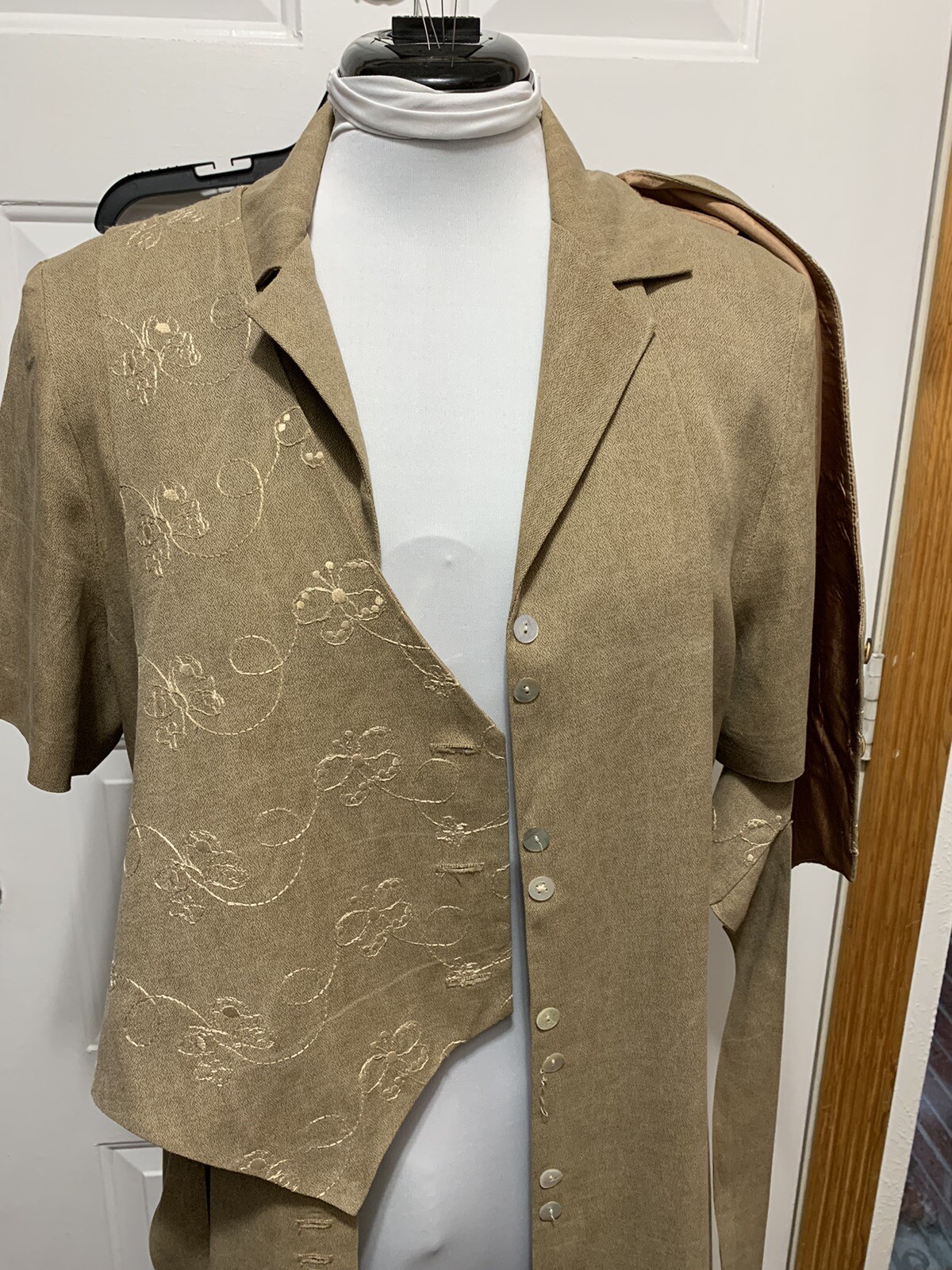 Vintage Brown K Studio Dress W/Attached tie Vest, Shell & Carved Buttons, Sz 14