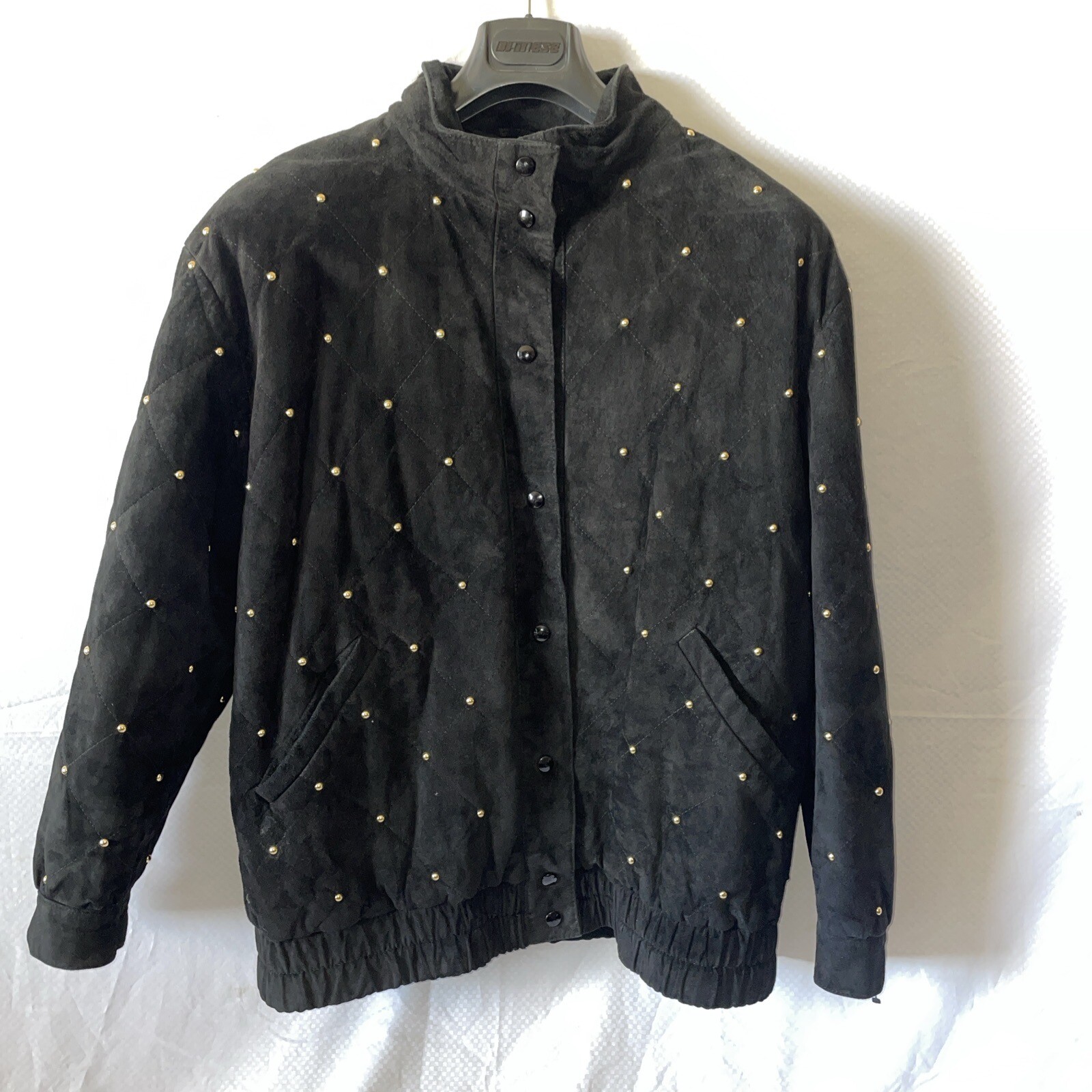 RARE Amen Wardy Jet Black Suede Leather Jacket lined-Gold Studded Accents Look !