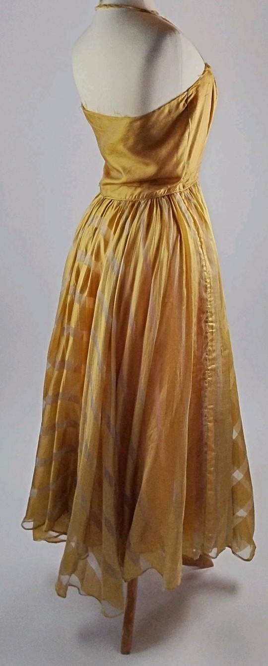 Vintage 1950’s Bonwit Teller Silk Chiffon Halter Cocktail Dress Gold
