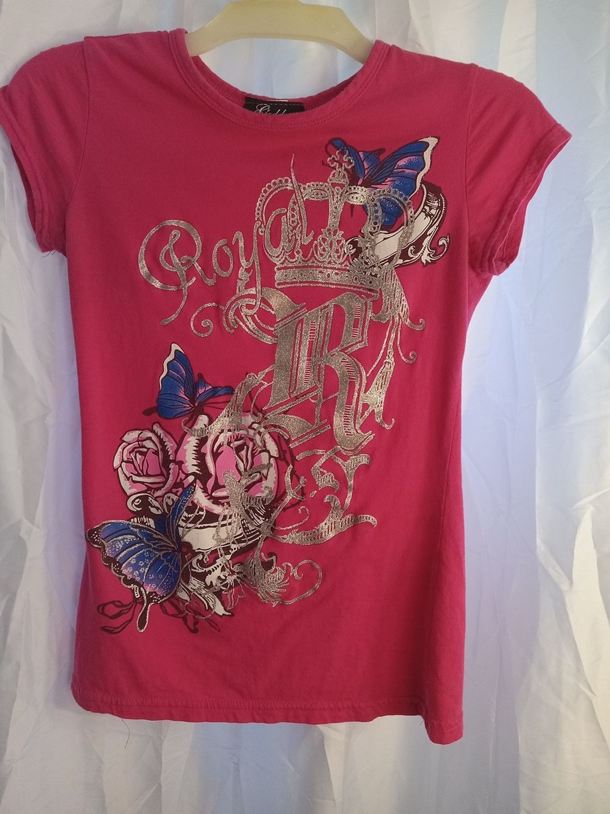 Goddess Hot Pink Short Sleeve Tee with Metallic Crown & Butterfly Graphic