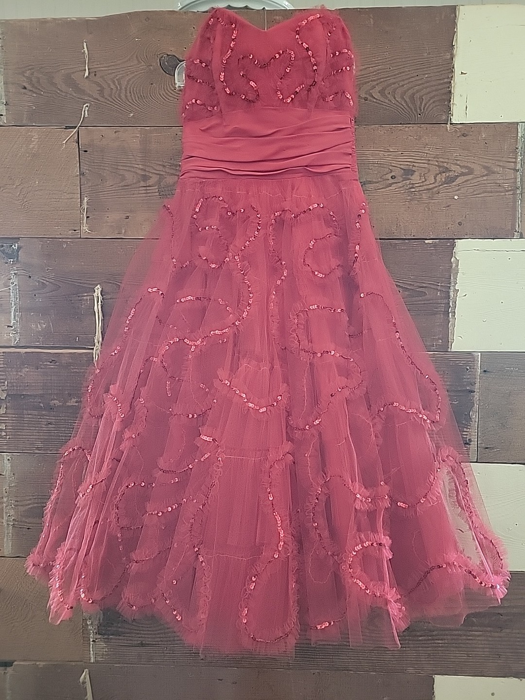 Vintage 1950s 1960s Tulle Shelf Bust Strapless Prom Dress Gown Cupcake Ruffle