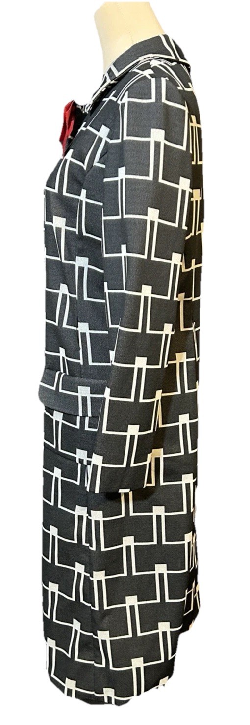 Vintage 1960s Leonard Arkin Paris Mod Op Art Geometric Print Shirtdress Sz 14