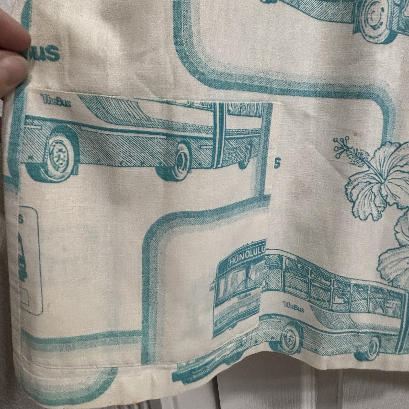 Vintage Hawaiian Aloha TheBus Bus Driver Uniform Shirt White Teal Size 14