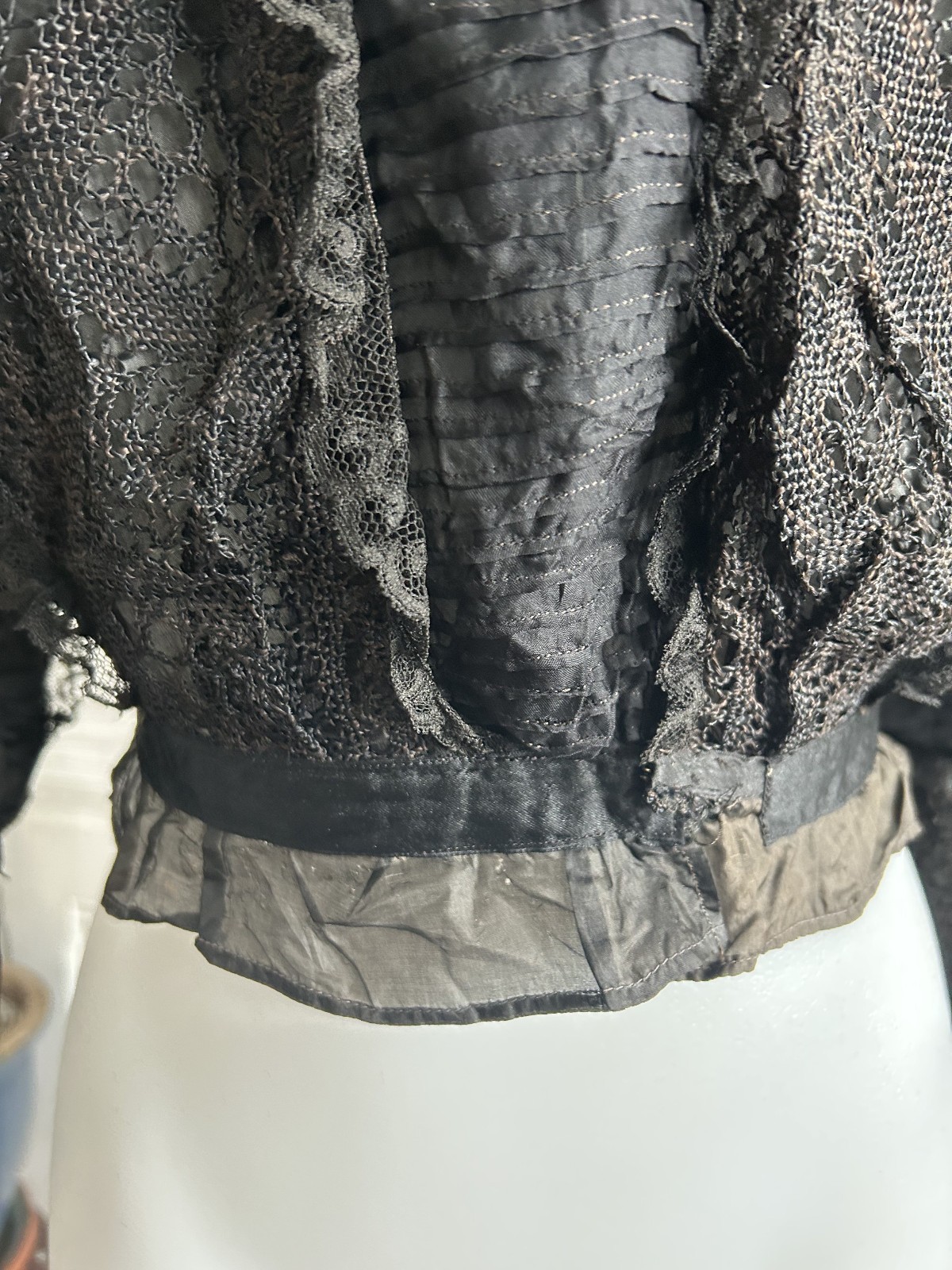 1890s Lace Black Victorian Blouse High Neck Antique Bodice Mourning Gothic XS