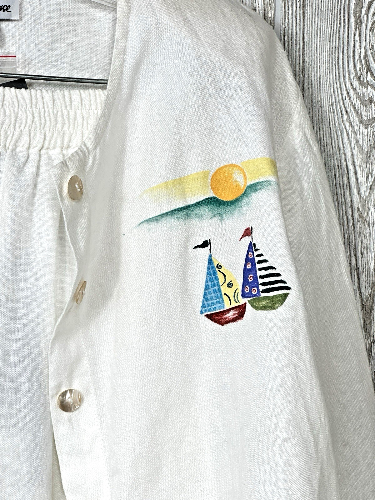 VTG Alexandria Pierce White Cloud Linen Blouse & Skirt Set Medium Hand Painted