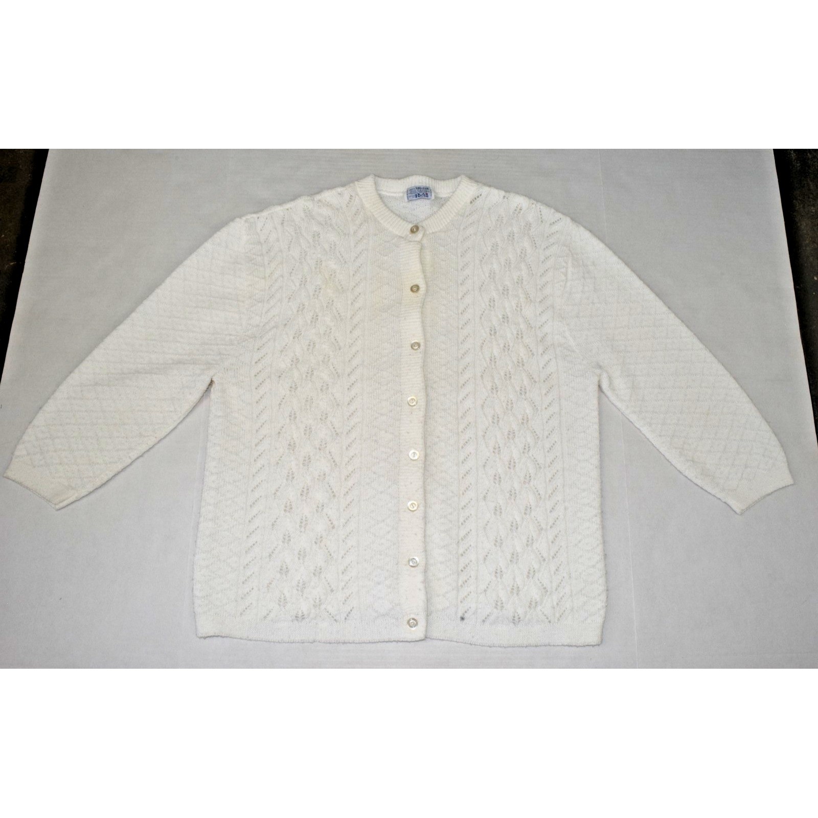 Vintage Cardigan Sweater Style By Rose Size L 60s Snow White Wintuk Knit Made US