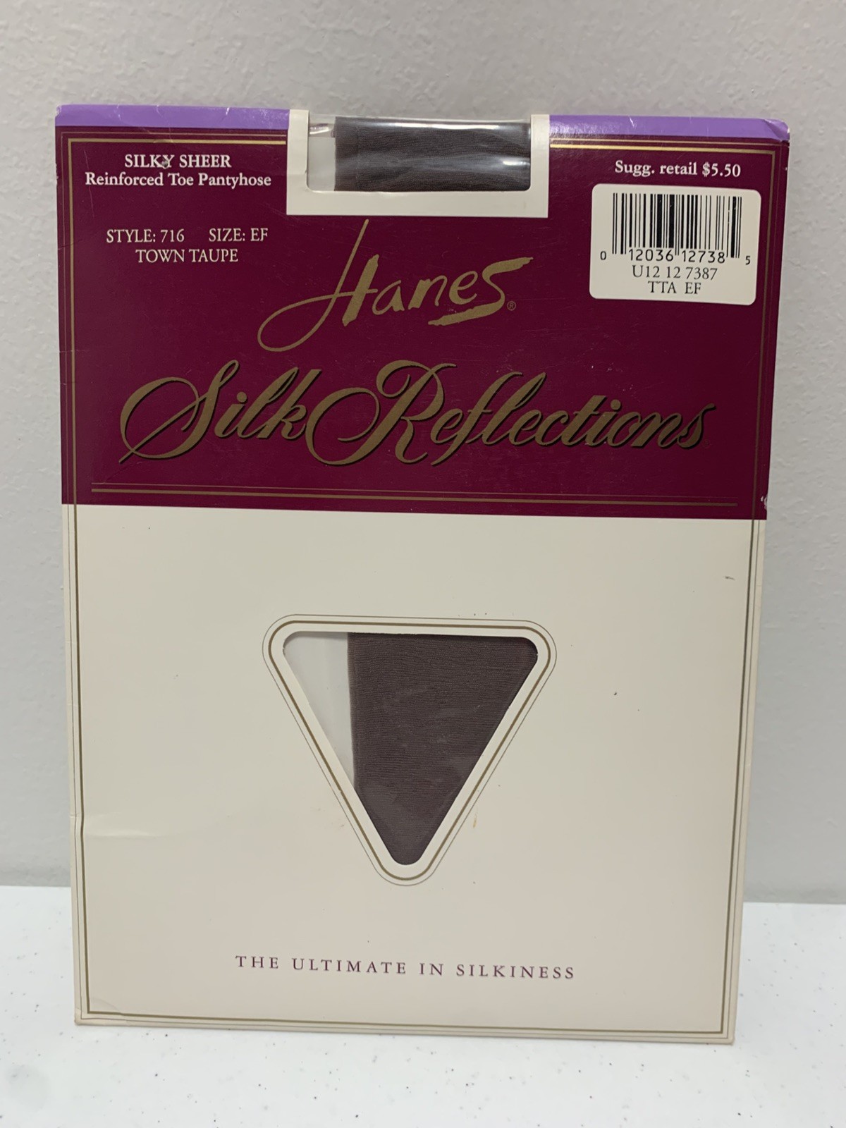 VTG Hanes Silk Reflections Pantyhose Style 716 EF Town Taupe Reinforced Toe NOS