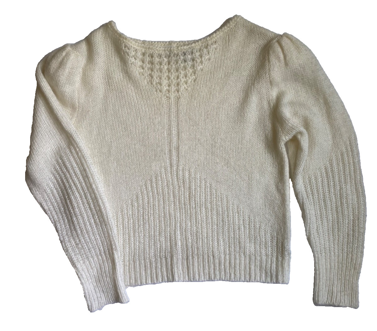 Vintage 80s Albee White Acrylic and Wool Puff Sleeve Sweater Women’s Medium