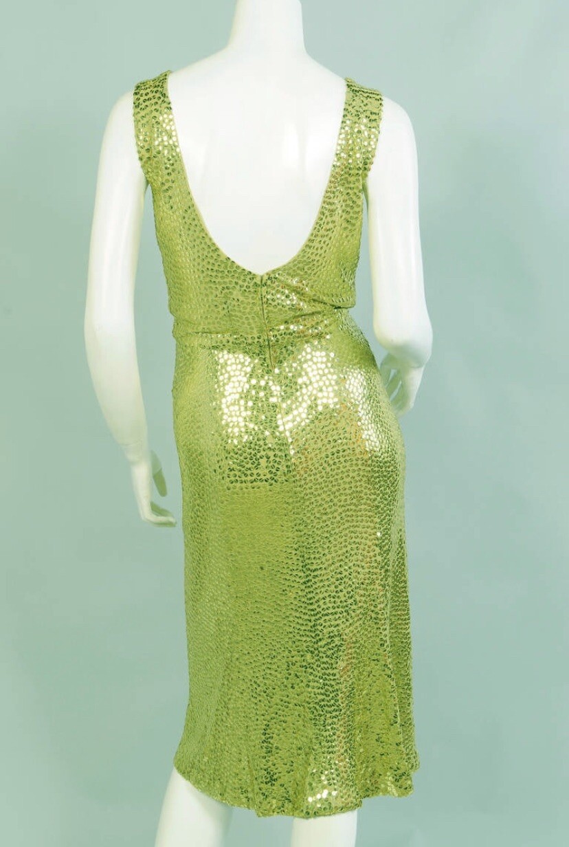 Norman Norell Chartreuse Sequined Mermaid Cocktail Dress Vintage 1950s Authen