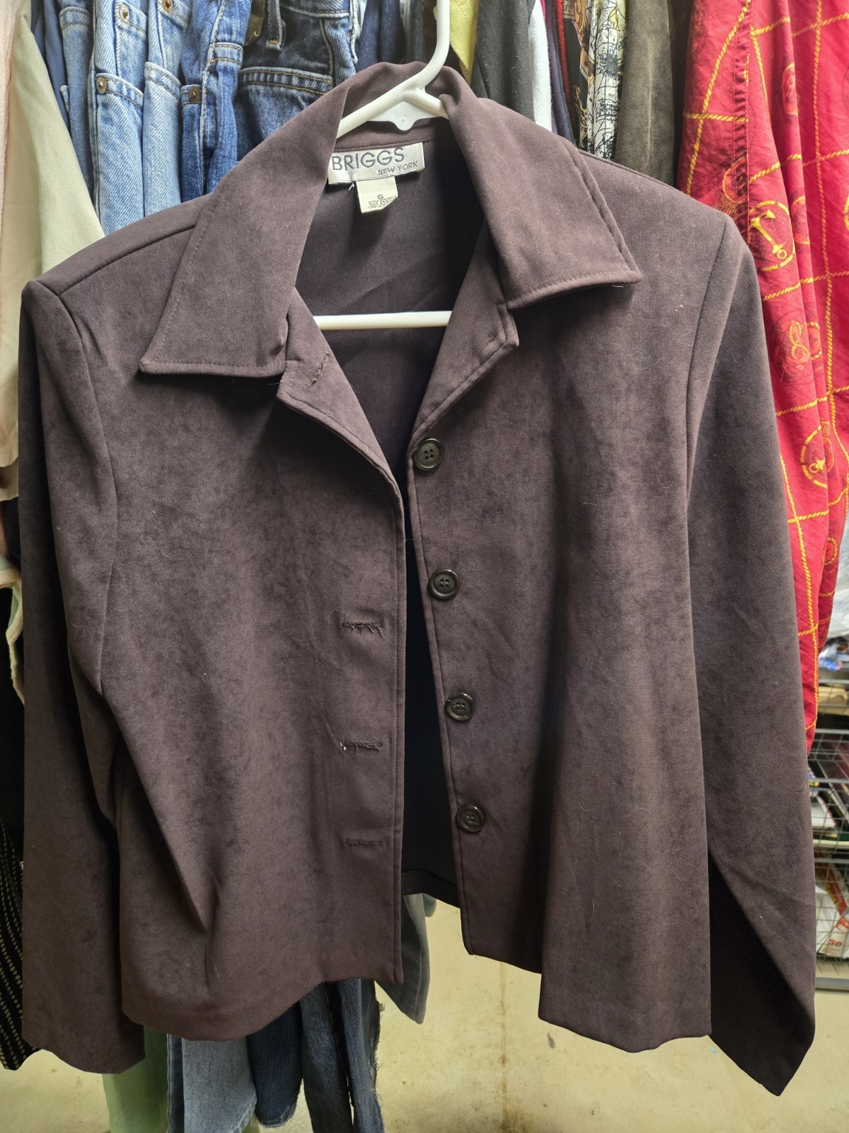 Vintage 90s Briggs New York Brown Faux Suede Blazer Jacket Lightweight Size S-