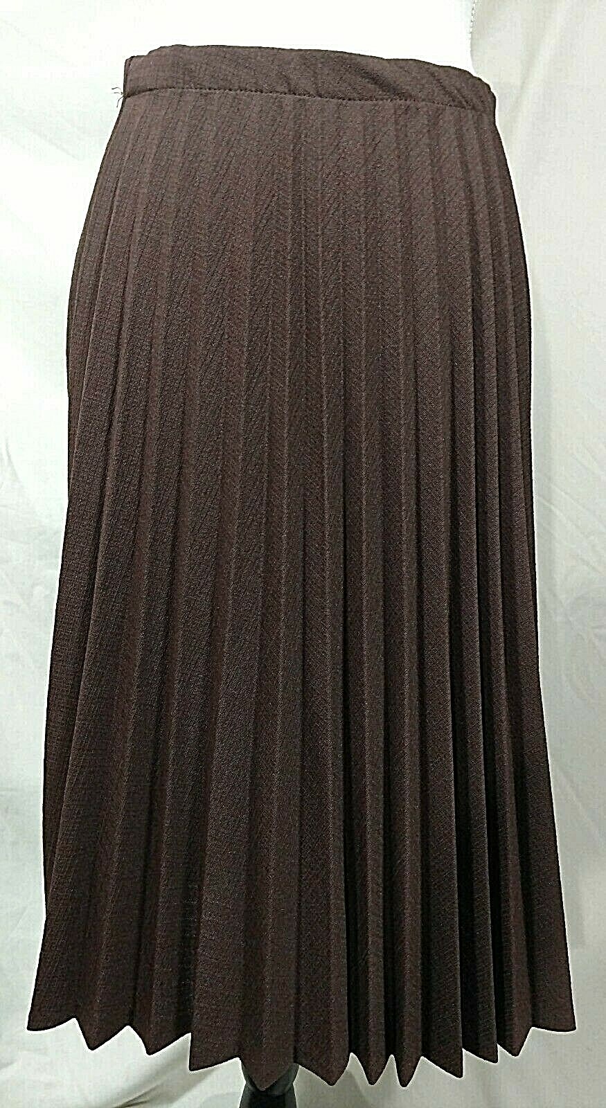Vintage Accordion Pleated Skirt Brown Below Knee Flowy Full Midcalf Autumn Fall