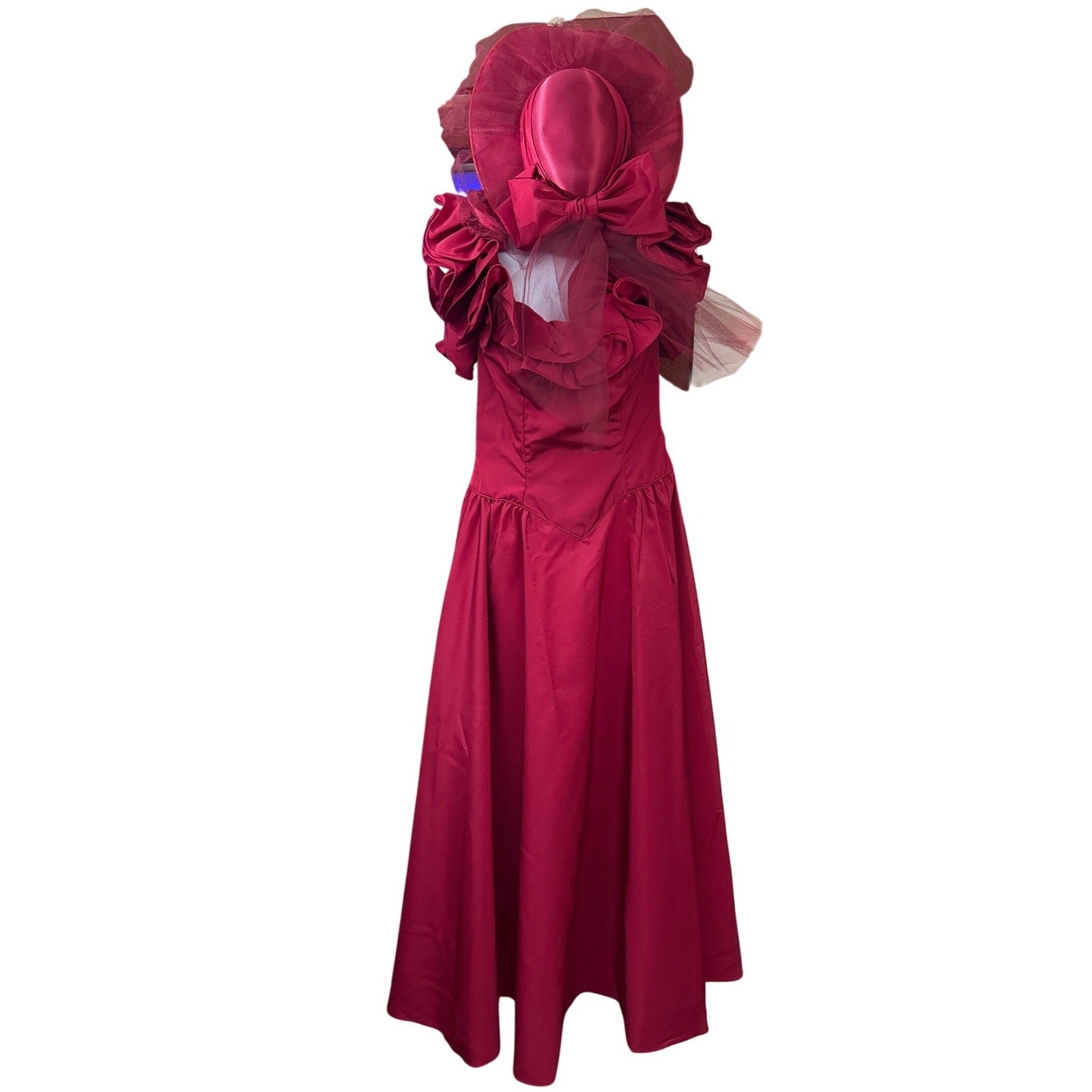 Vintage Burgundy Ruffle Gown 80s Prom Regencycore Maximalist Southern Belle
