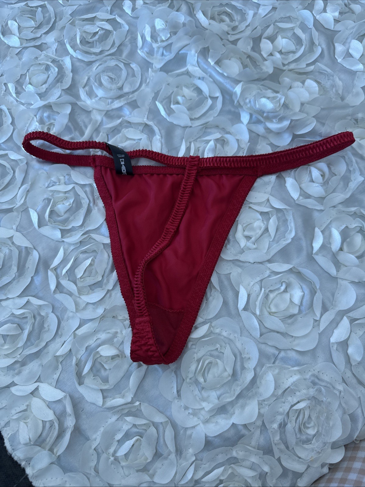 Vtg Ambrielle Red Satin V-String Thong Panties SZ L