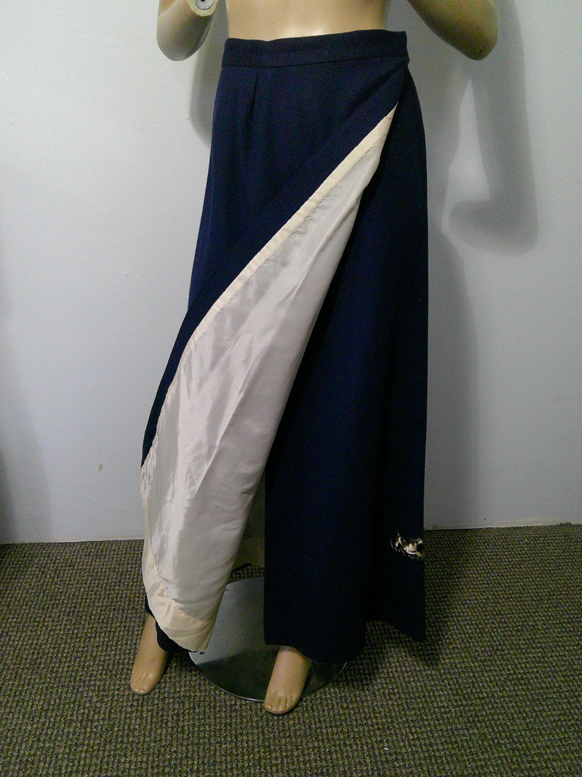 Vtg 70’s Equestrian English Riding Fox Hunt Applique Navy Wool Wrap Maxi Skirt S