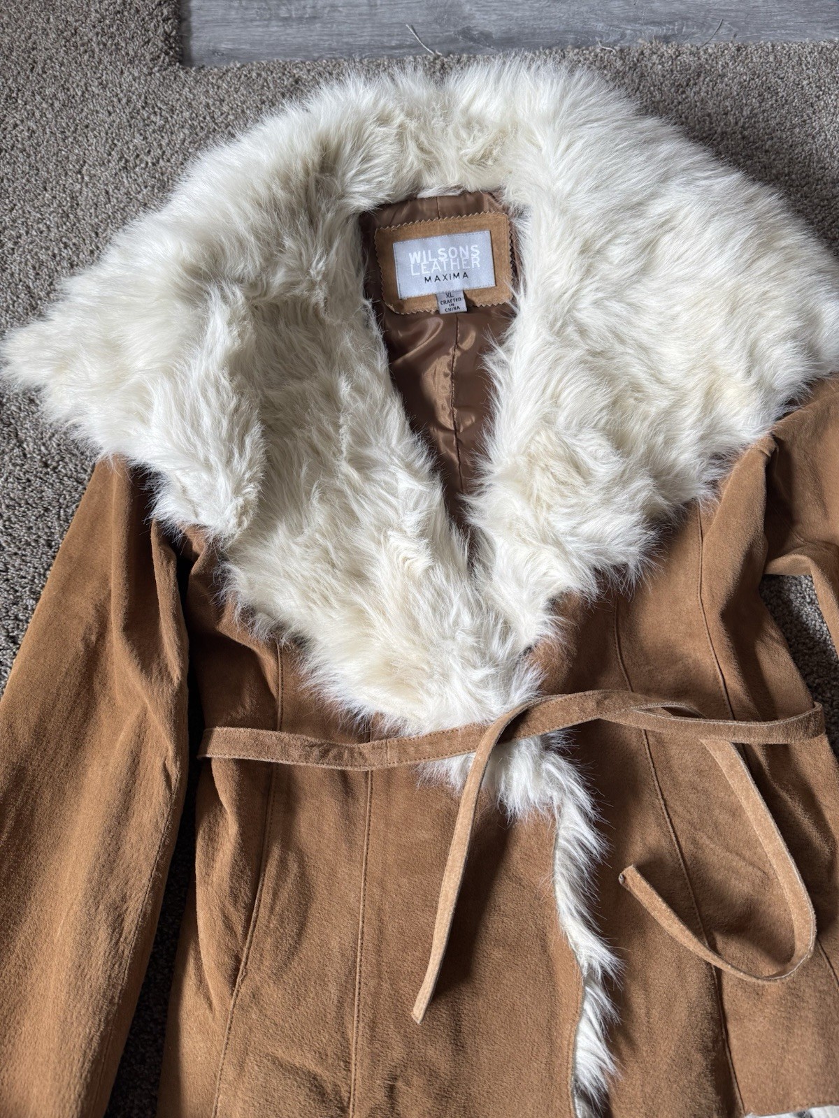 Y2K Vintage Wilsons Leather Suede Jacket Penny Lane Boho Faux Fur XL Afghan Crop