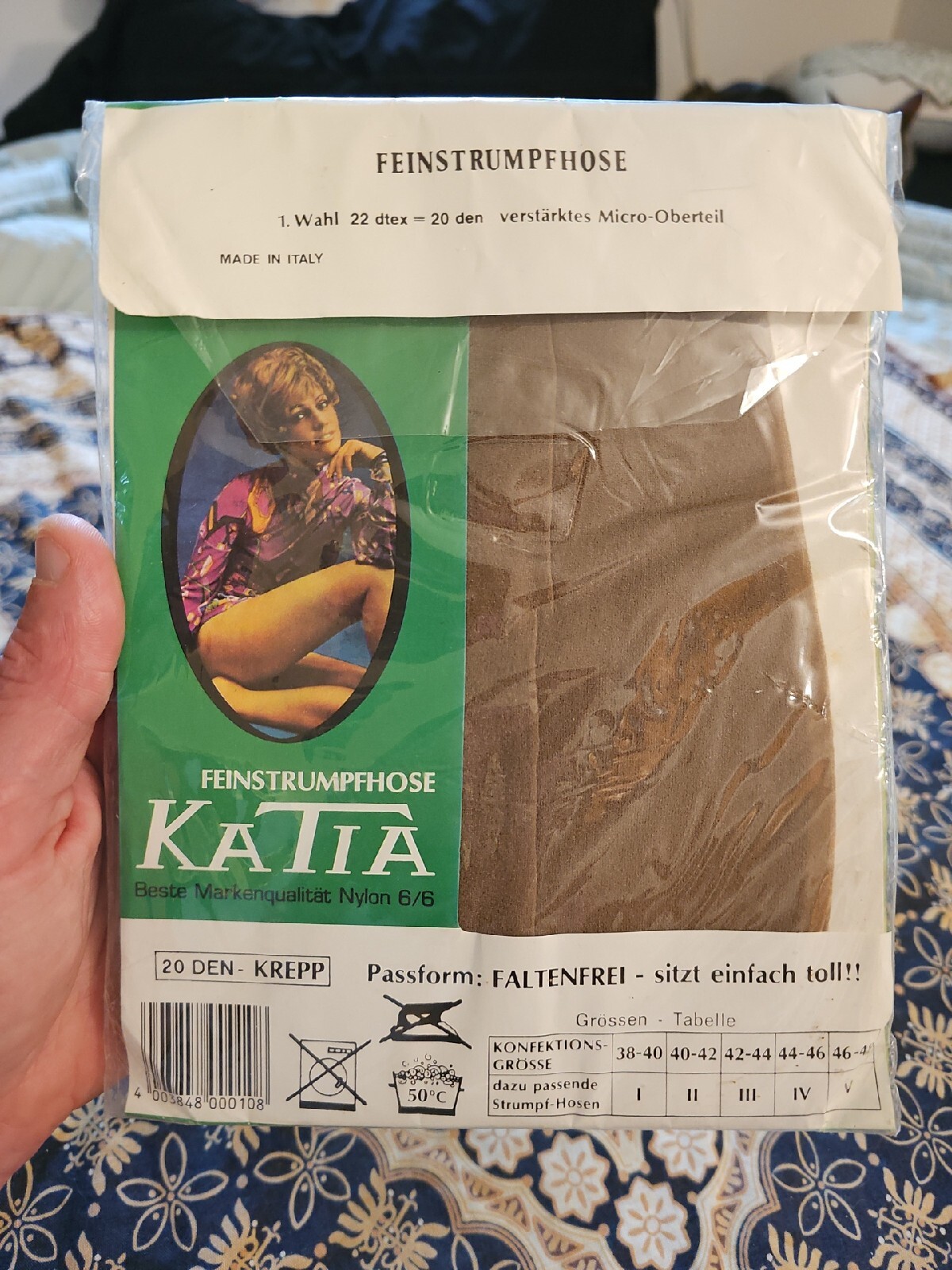 NOS VTG 1960s/70s Feinstrumpfhose KATIA Nylon 6/6 MADE IN ITALY 20 Den Krepp NEW