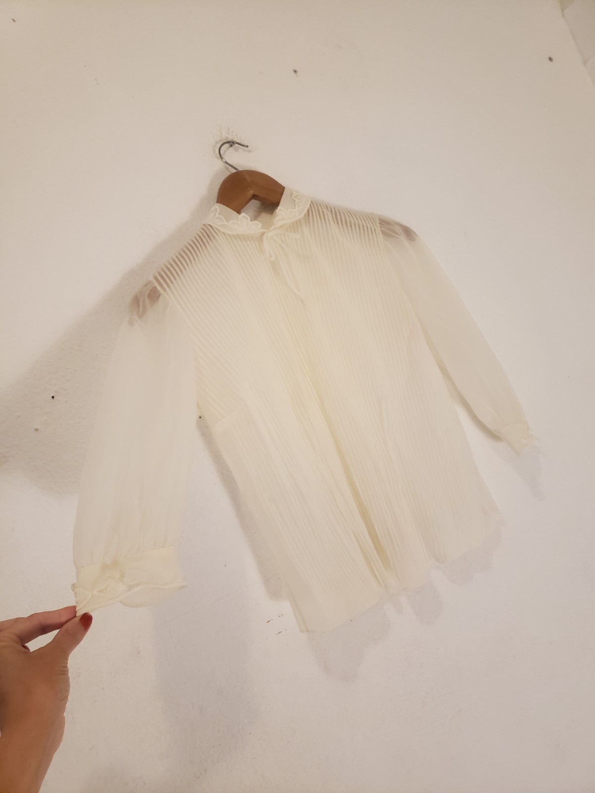 Vtg 40s 50s Patty Woodard Sheer Nylon Blouse As Is White mesh Sheer Top S-M