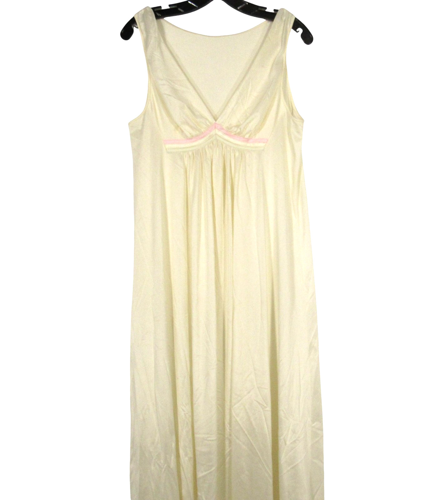 VTG VAL MODE Smooth NYLON Ivory PINK SATIN DETAIL Sleeveless LOUNGE NIGHTGOWN S