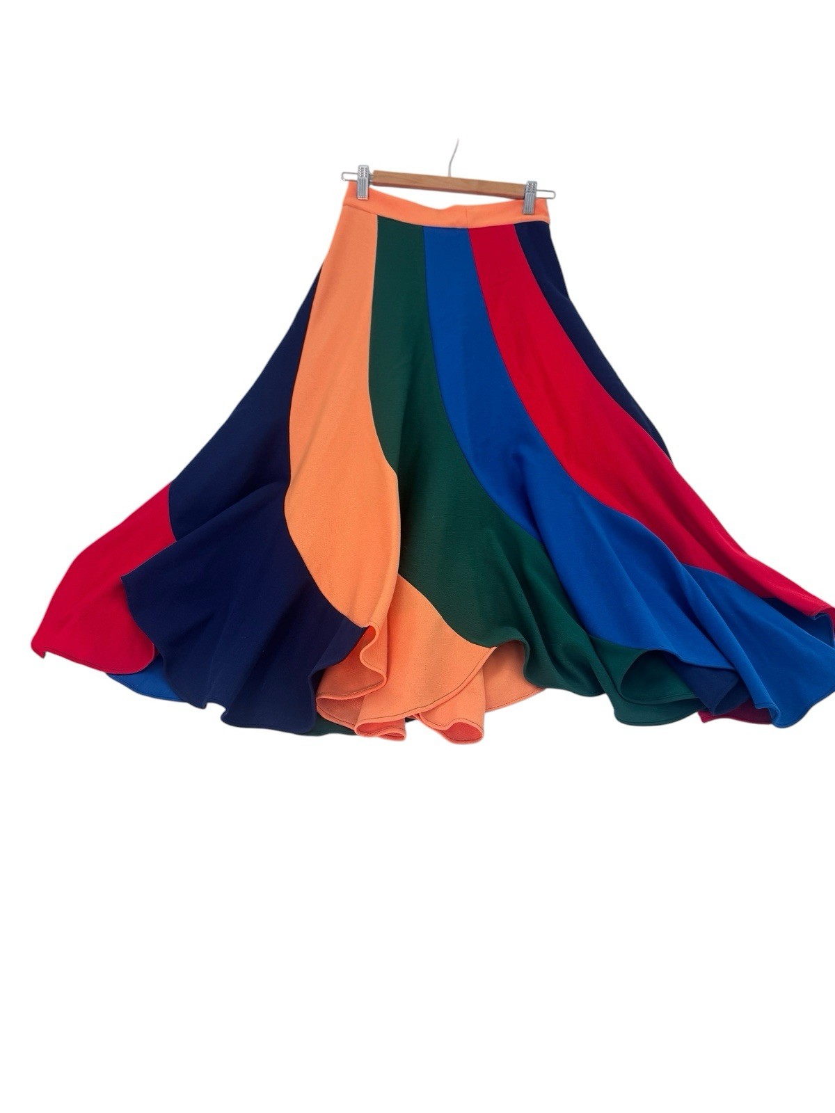 Vintage Colorblock Multicolor Swirl Scalloped Hem Maxi Skirt size S