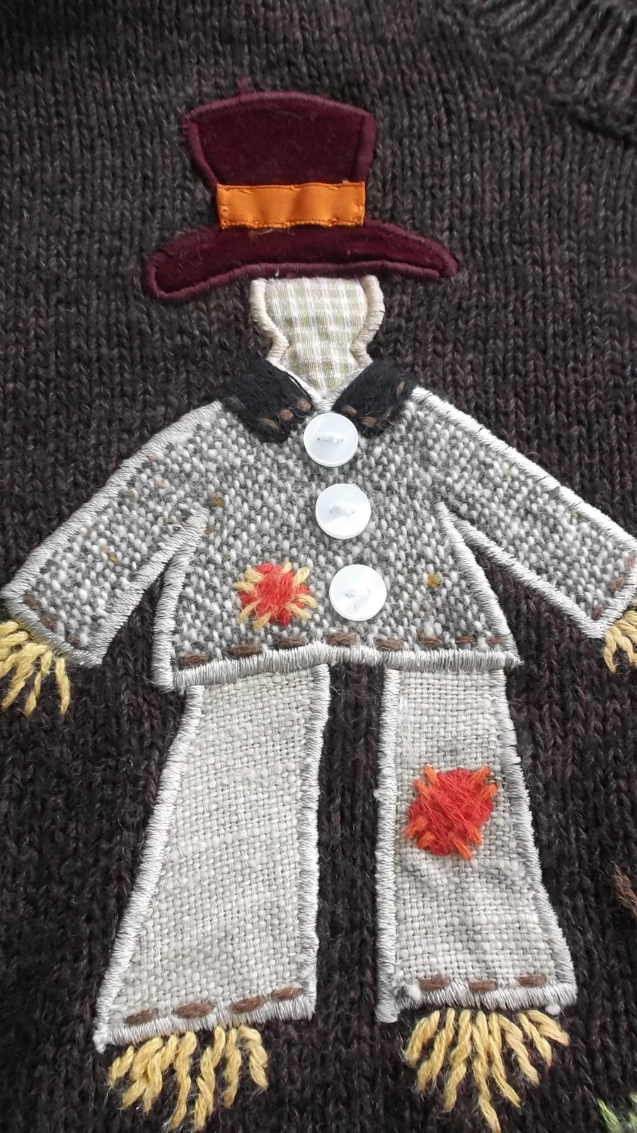 VTG Fall Novelty Sweater Susan Bristol XL 1X Scarecrow Apples Thanksgiving VFG