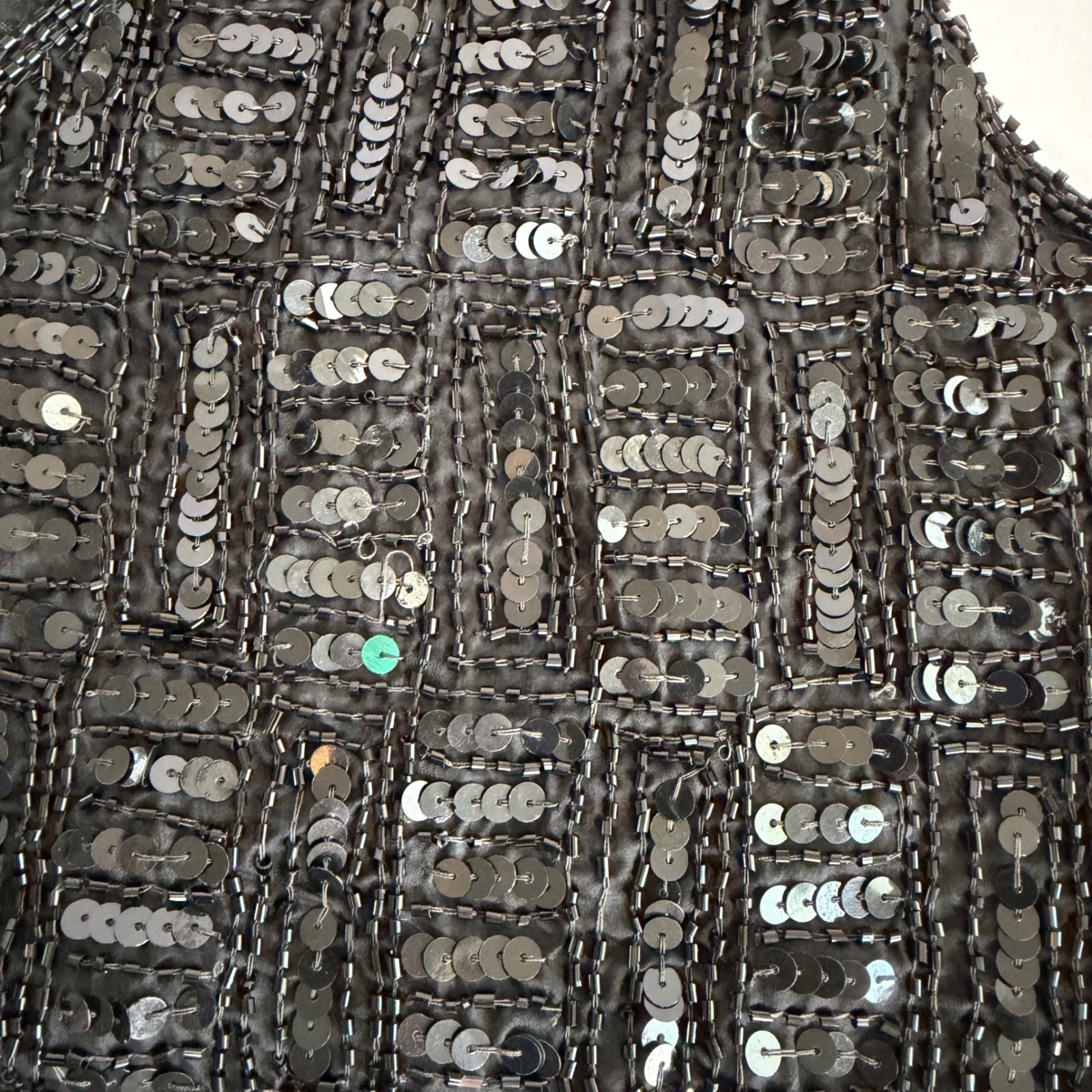 Vintage Silk Beaded Sequin Vest Black Medium Goth Party 90s Glam Witchy